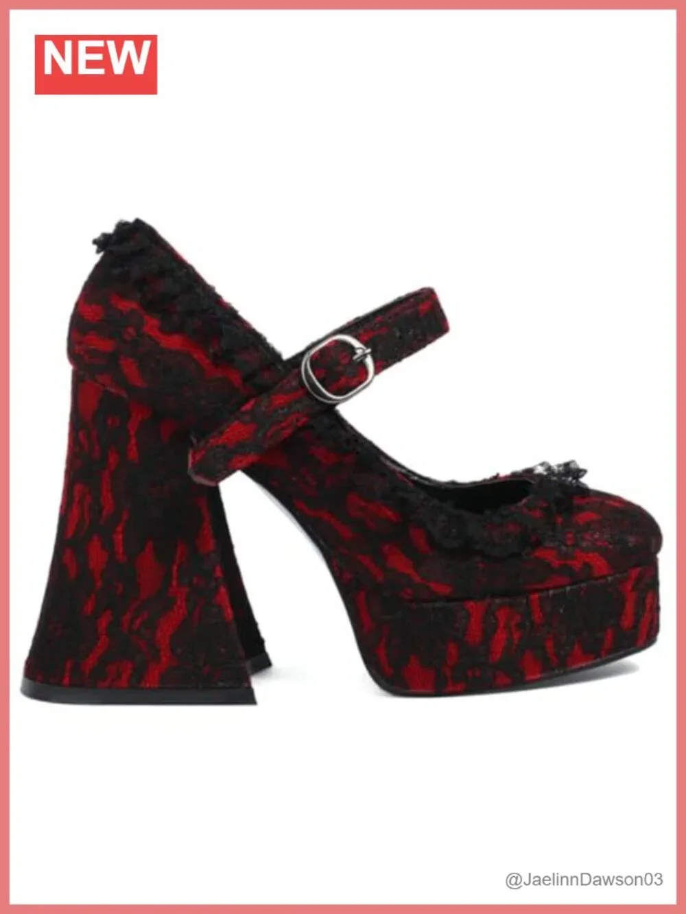 Goth Platform Mary Jane Heels Lace Flower Pumps 12cm Chunky Heel